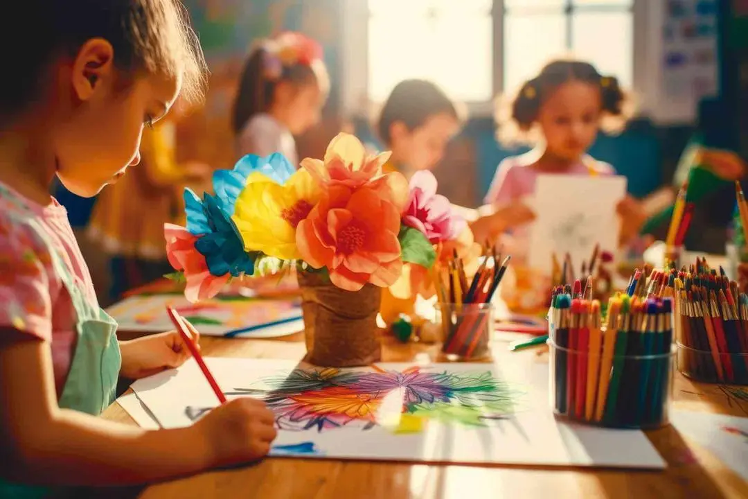 "Creativity and Development": A photo of classes creativity in kindergarten where children realize the potential through drawing and hand-made articles. , close-up shooting, 4k, ultra realism, high detail, cinematic, stock photography, --ar 3:2 --v 5.2 Job ID: 1fe23258-893a-4214-b412-67ee9026c789