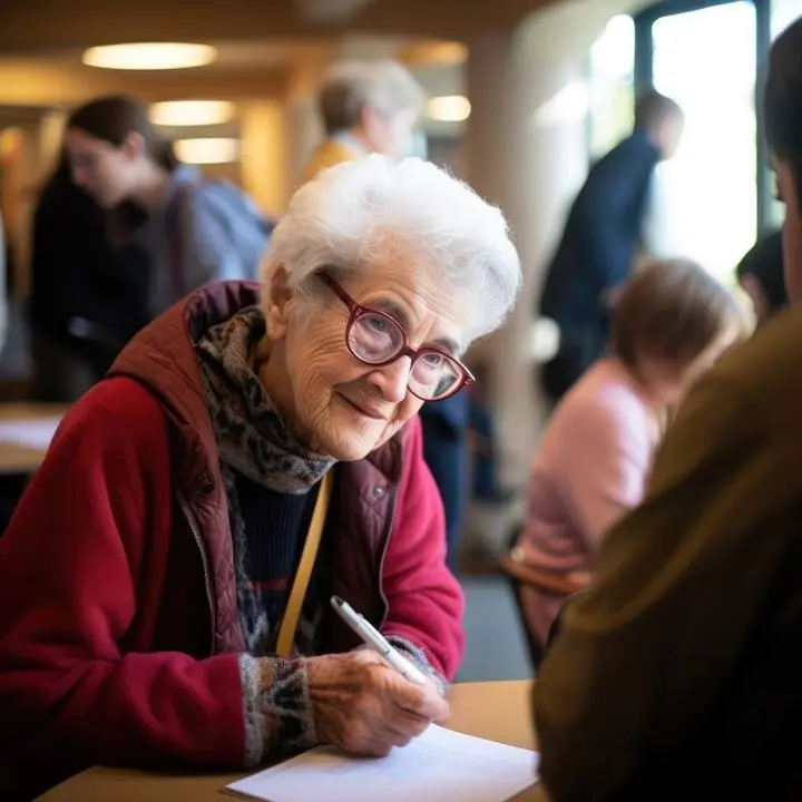 Editorial Photography | EMOTION: Inclusion | SCENE: A frontal shot capturing the warmth and camaraderie of an elderly student participating in a group study session with younger peers in a university common area during the late afternoon | TAGS: 32k, Sony A7III, 35mm lens, f/2.5 aperture, detailed expressions, shallow depth of field, inclusive shading photography, collaborative composition shot, warm color grading, natural lighting, vibrant atmosphere, 2023, lifestyle style, contemporary materials, diverse textures, eclectic color palette, university common area, laptops and textbooks, ISO 320 --style raw --stylize 50 --v 5.2 Job ID: a713f5f1-1911-487e-880d-2404a867b178