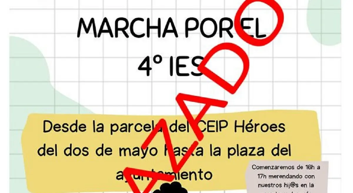 Cartel de la marcha desconvocada este mi&eacute;rcoles por la Plataforma por la Educaci&oacute;n P&uacute;blica de Colmenar Viejo