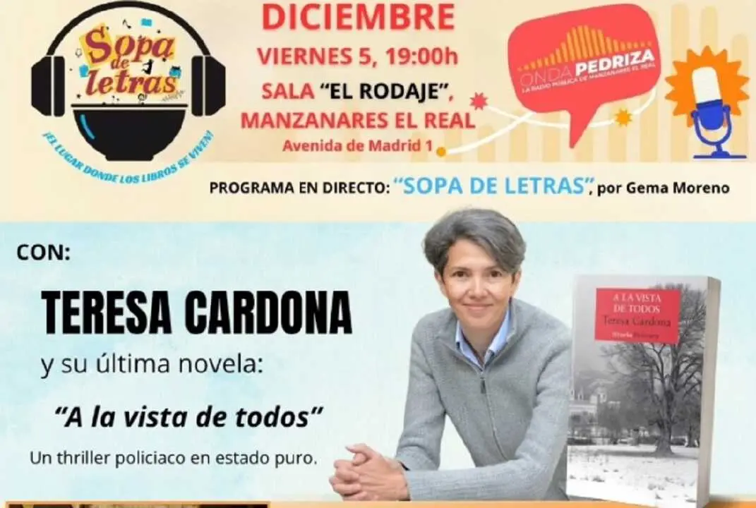 Parte del cartel del programa de radio en directo Sopa de Letras del 5 de diciembre en Manzanares El Real
