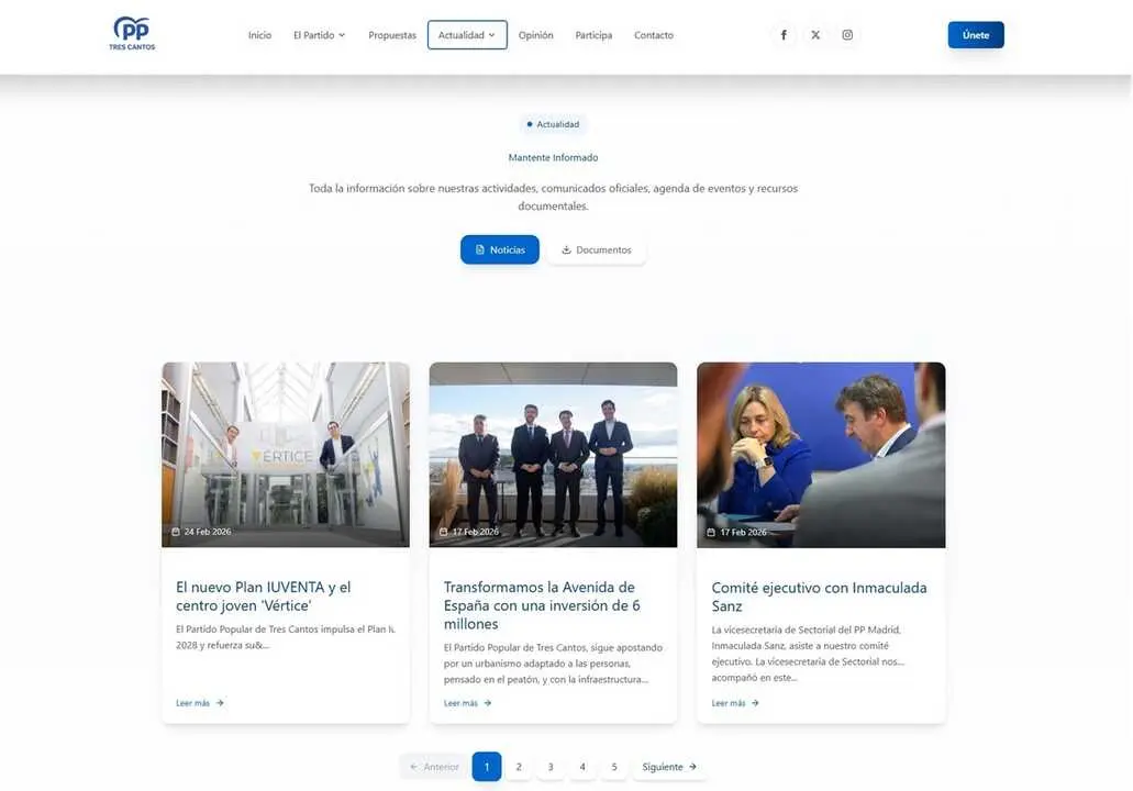 Aspecto de la nueva web del PP de Tres Cantos