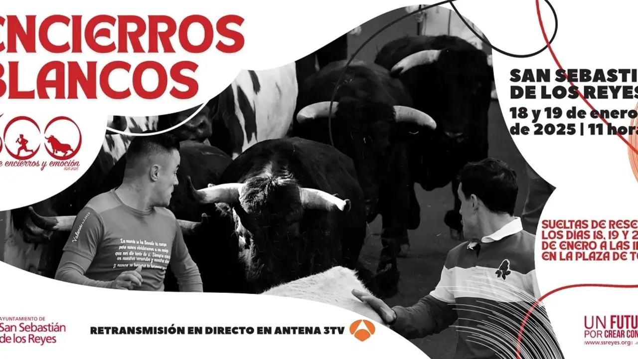 Cartel de los encierros blancos de las fiestas patronales de enero de San Sebasti&aacute;n de los Reyes