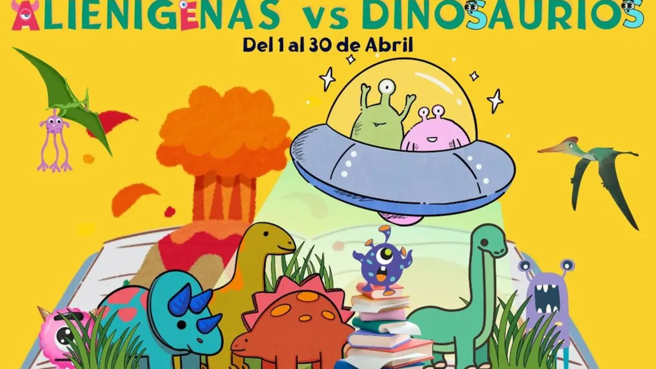 Cartel de la 8va competencia de Alien&iacute;genas vs Dinosaurios. Imagen del Ayuntamiento de Tres Cantos.