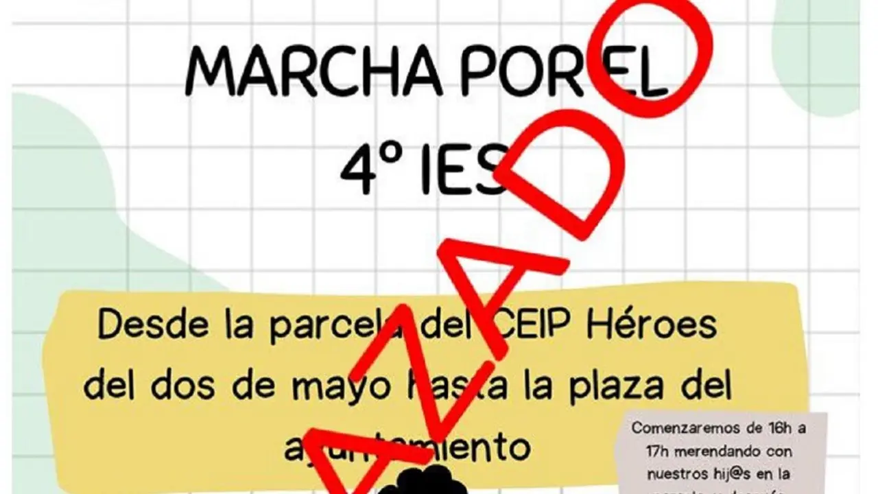 Cartel de la marcha desconvocada este mi&eacute;rcoles por la Plataforma por la Educaci&oacute;n P&uacute;blica de Colmenar Viejo