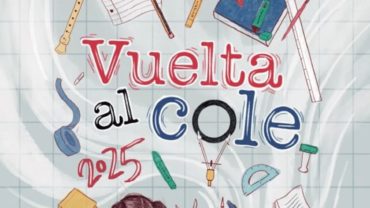 Cartel de la campa&ntilde;a Vuelta al cole de promoci&oacute;n del comercio local del ayuntamiento de Colmenar Viejo y Aseyacovi