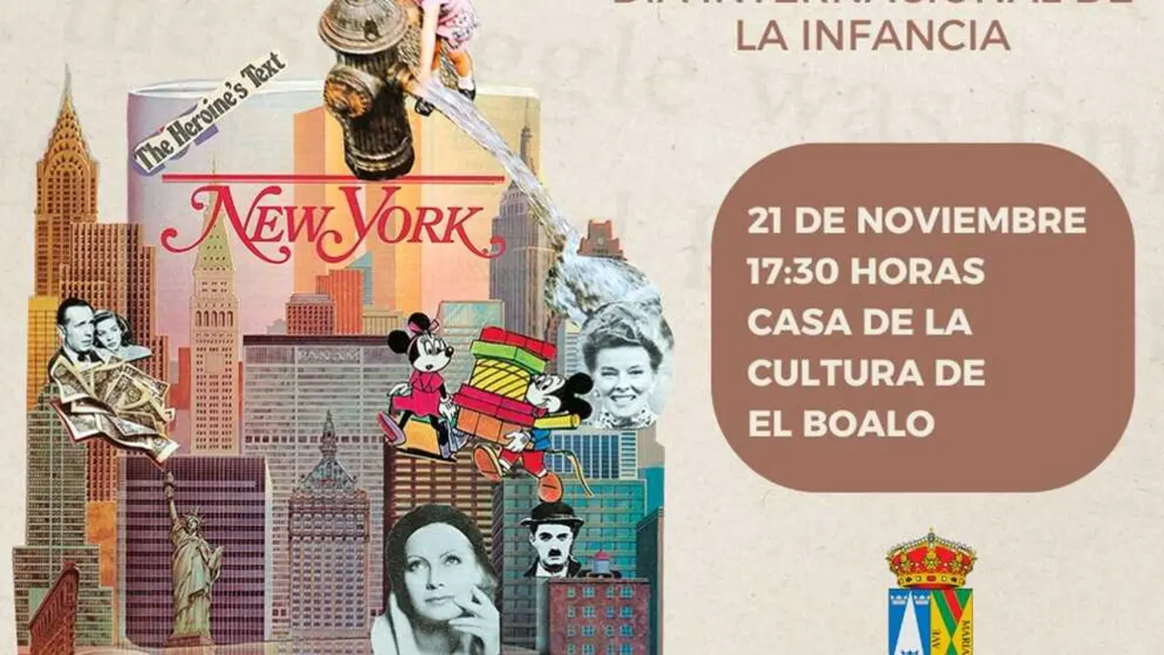 Cartel del taller infantil de collage entorno a Carmen mart&iacute;n Gaite que tiene lugar en El Boalo