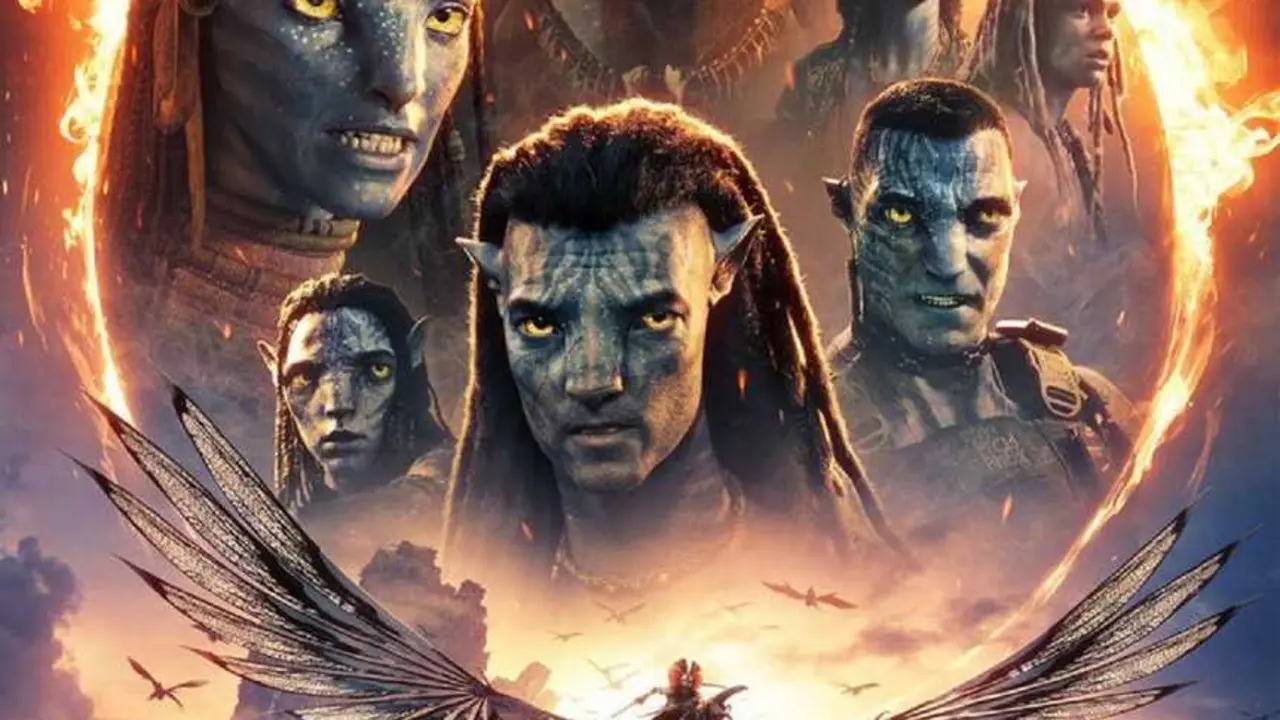 Parte del cartel de Avatar, fuego y ceniza, la tercera entrega de la saga