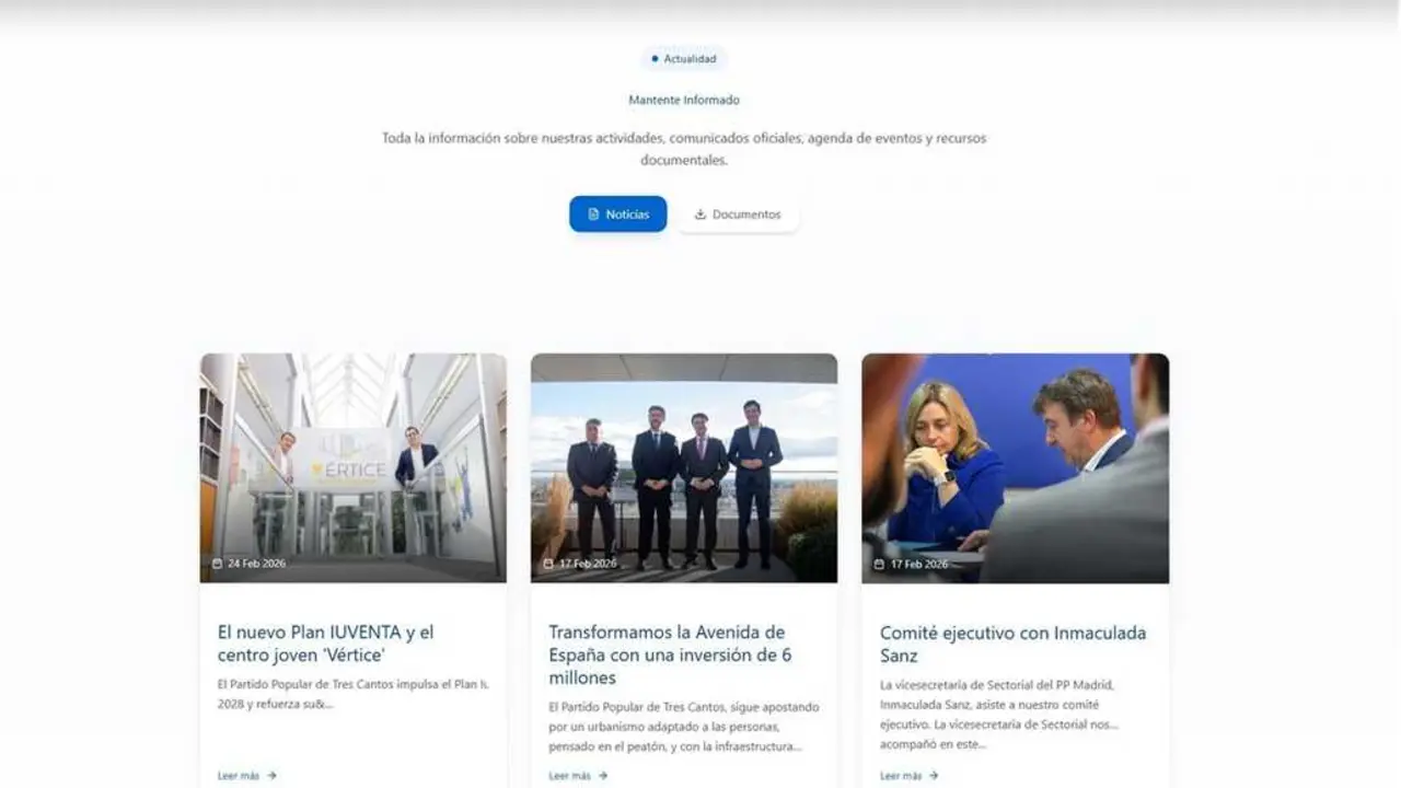 Aspecto de la nueva web del PP de Tres Cantos
