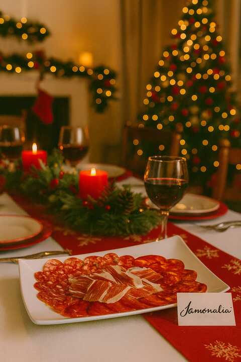 Mesa de Navidad con ibéricos. Imagen de Jamonalia.